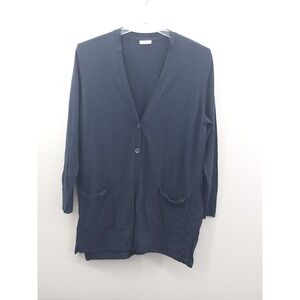 J Jill Cardigan Sweater Women XL Navy Blue button Front Wool Blend V Neck Pocket